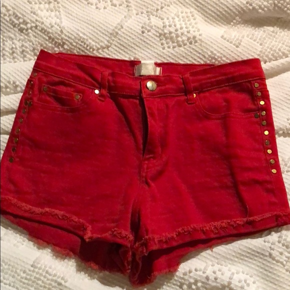 red jeans shorts